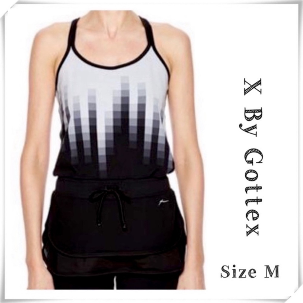 GOTTEX Ombre Cross Strap Back Workout Yoga Tank Top Black with White Size M New